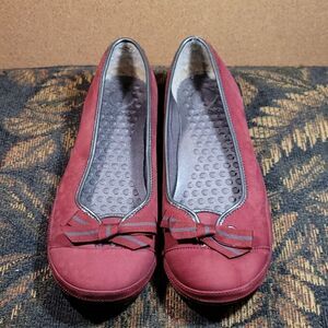 Privo Women's Red Suede and Grey Ballet Flats- Size 8.5